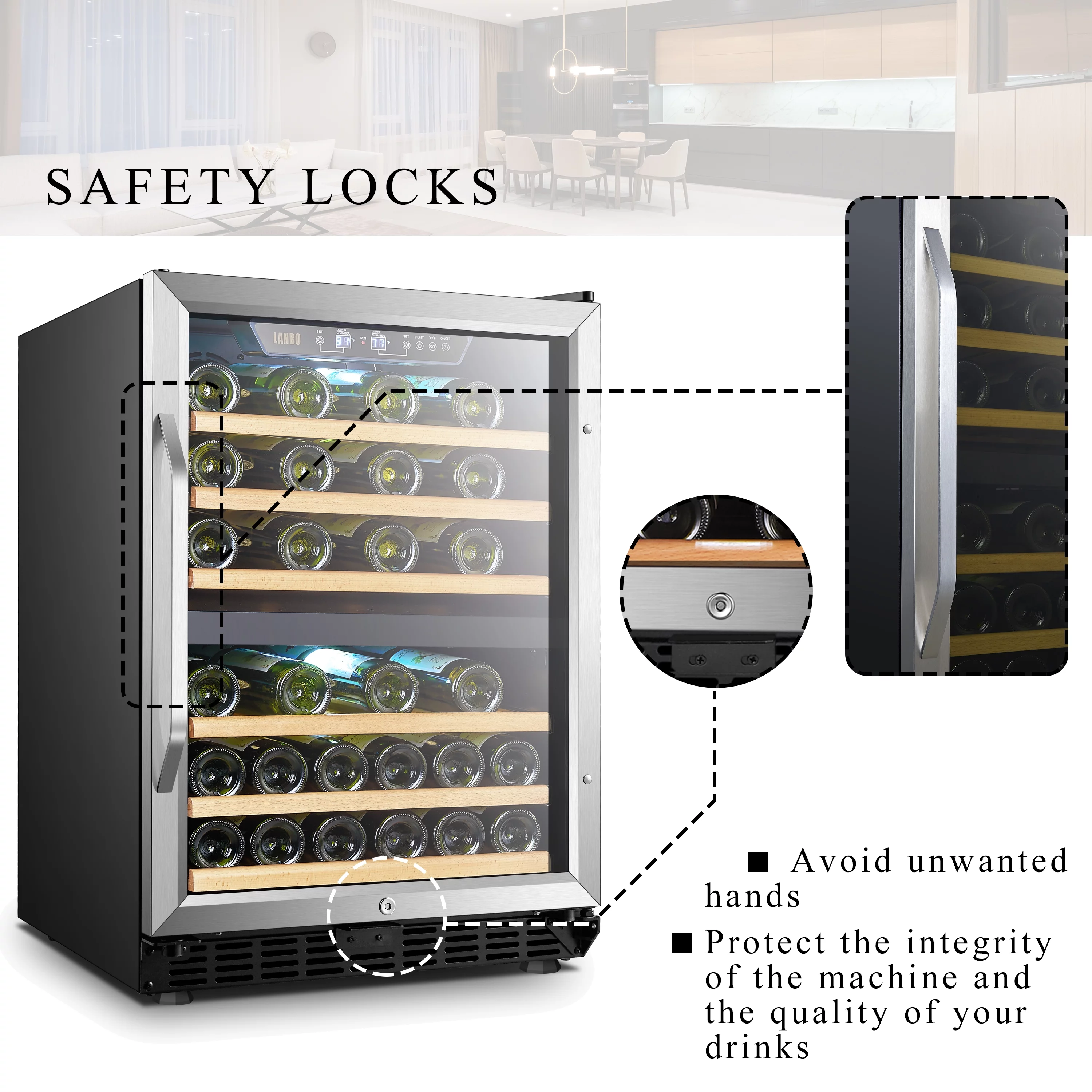 Lanbo 24 inch Width 44 Bottle Built-in Compressor Dual Zone Wine Cooler