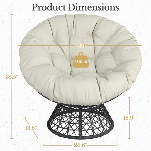 Yaheetech Indoor Papasan Chairs with Thick Tufted Cushions and Frame, Swivel Wicker Ergonomic Lounge Reading Chairs for Living Room/Bedroom, Black