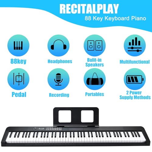 88 Key Digital Piano, Semi Weighted Electronic Keyboard Piano with Music Stand, Power Supply, Sustain Pedal, Bluetooth, Carrying Case, Headphones