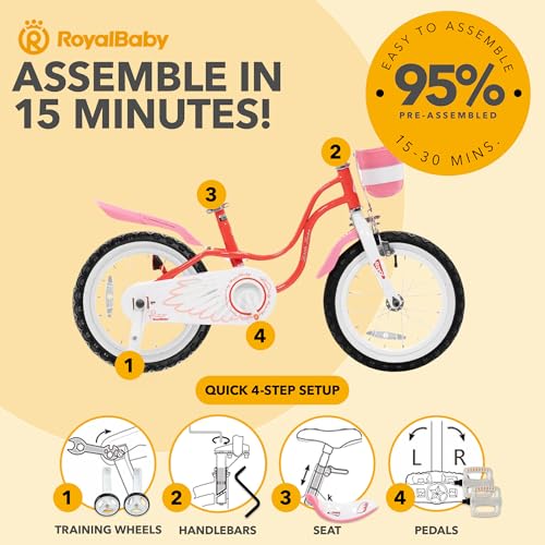 Royalbaby Princess Girls Kids Bike 12 14 16 18 20 Inch Children Bicycle with Basket for Age 3-12 Years