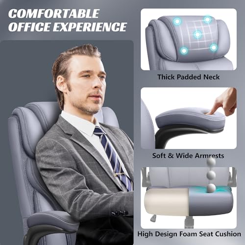 Office Chair, Ergonomic Big and Tall Computer Desk Chairs, Executive Breathable Leather Chair with Adjustable High Back Flip-up Armrests
