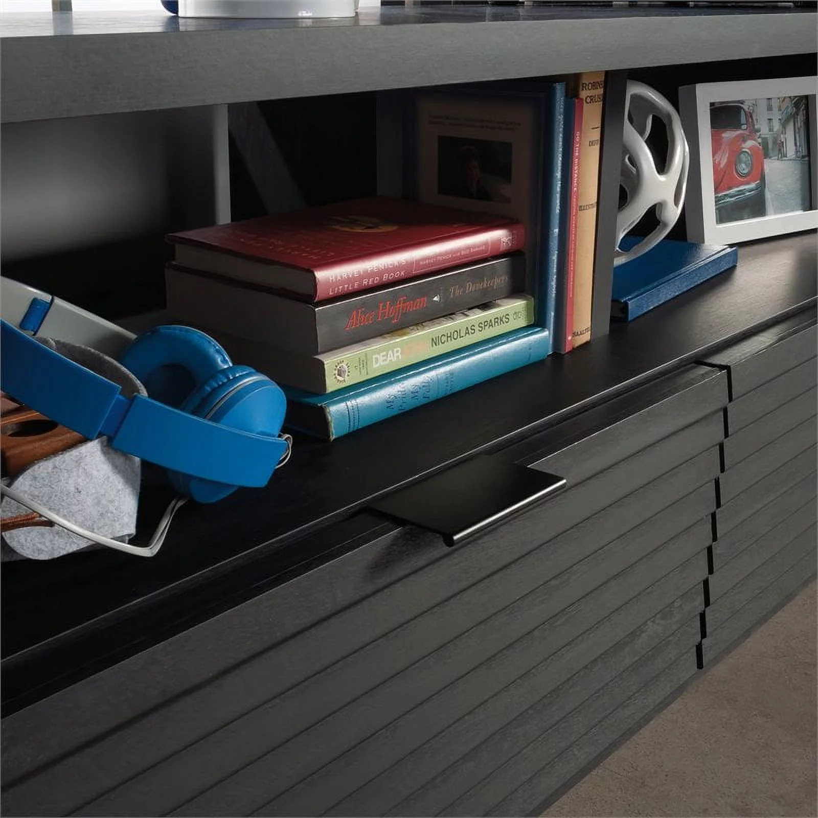 Sauder Harvey Park TV Stand with Drawers for TVs up to 70", Raven Oak Finish