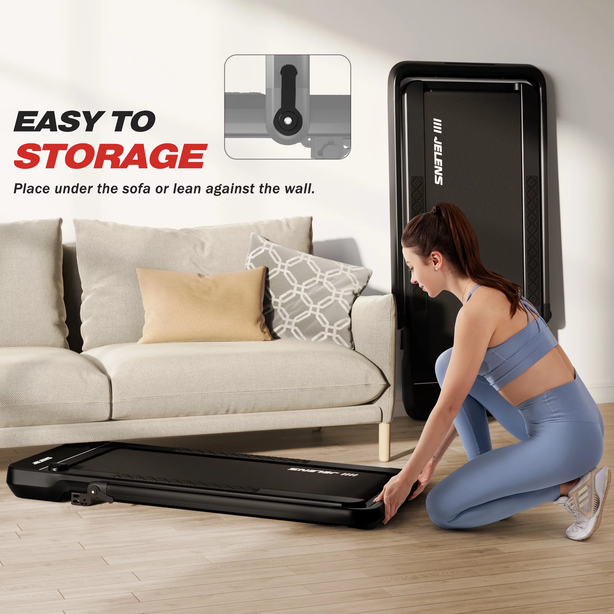 JELENS 2 in 1 Incline Treadmill Under Desk Walking Pad 2.5HP Home Folding Treadmills with Gesture Sensing Control