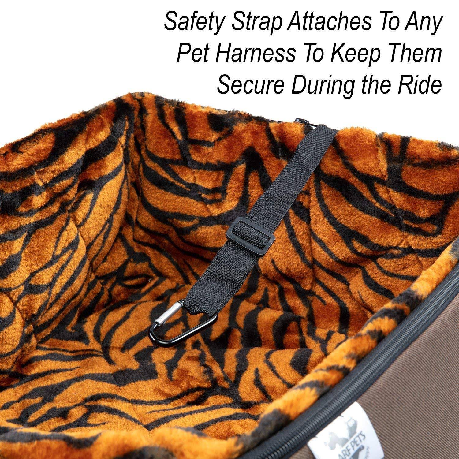 ARF Pets Pet Car Seat, Dog Booster Safety Seat with Adjustable Straps, Solid Foam Base, Includes Attached Tether Strap, Plush