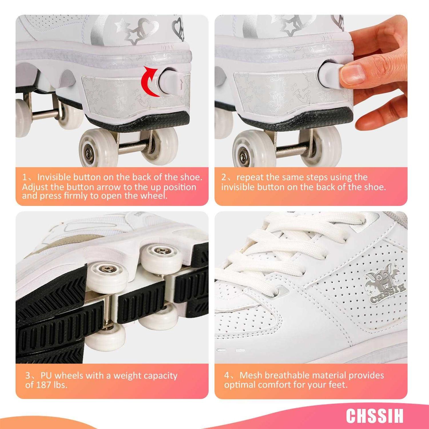 CHSSIH Roller Skates for Women Outdoor,Parkour Shoes with Wheels for Girls/Boys,Kick Rollers Shoes Retractable Adults/Kids,Quad Roller Skates Men