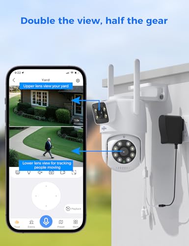 Hiseeu Wireless Security Camera System, 5G/2.4G WiFi, Dual Lens View, Full HD Color Night Vision, Smart Motion Detection, Auto Track,Two-Way Audio