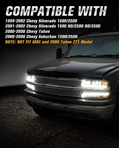 LED Headlights Assembly Headlamps Replacement for 1999-2002 Chevy Silverado 2000-2006 Suburban 00-06 Tahoe Sequential Turn Signal Hi/Low Beam DRL