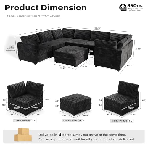 ovios 130.7" Modular Sectional Sofa Couch, U-Shaped Cloud Couches with 2 Ottomans Chaise