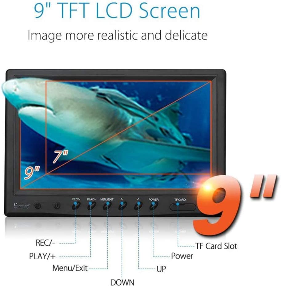 Eyoyo Portable 9 inch LCD Monitor Fish Finder 1000TVL Fishing Camera Waterproof Underwater DVR Video Cam 15m Cable 12pcs IR Infrared Lights for Ice
