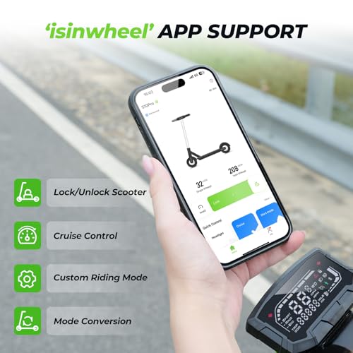 isinwheel Electric Scooter Adults, 38/32 Miles Range & 28/21 MPH Powered by 1000/800W Motor, 10" Pneumatic Tires