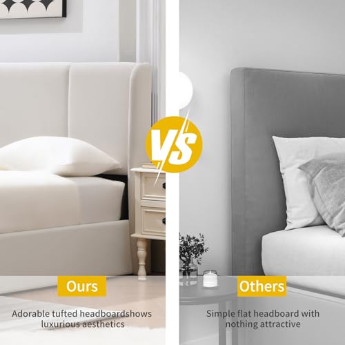 VELOCAVA Queen Size Lift Up Storage Bed with Modern Wingback Headboard, Upholstered Platform Bed with Fabric with Hydraulic Support Bars