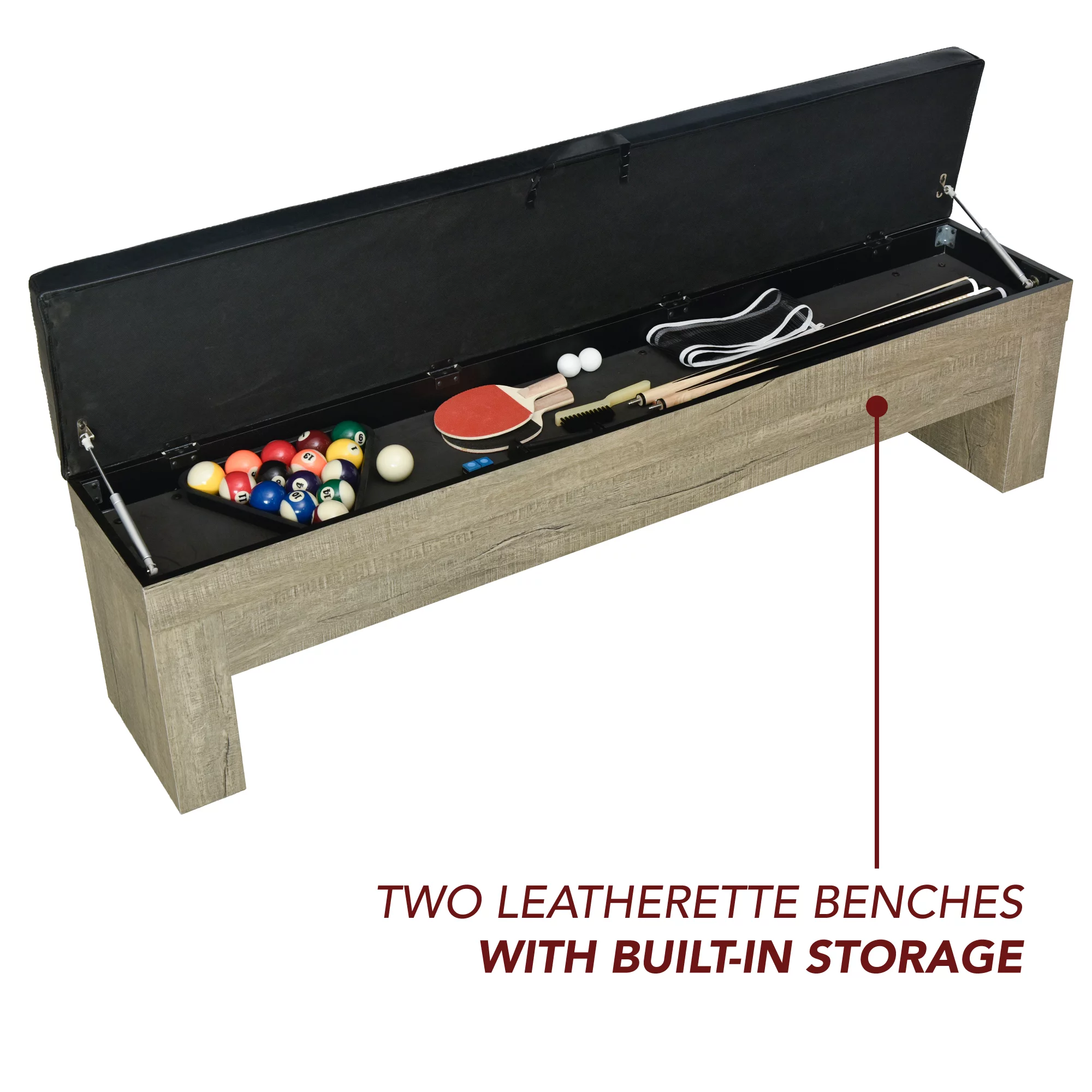 Hathaway Newport 7-ft Pool Table Combo Set with Benches - Rustic Gray Finish