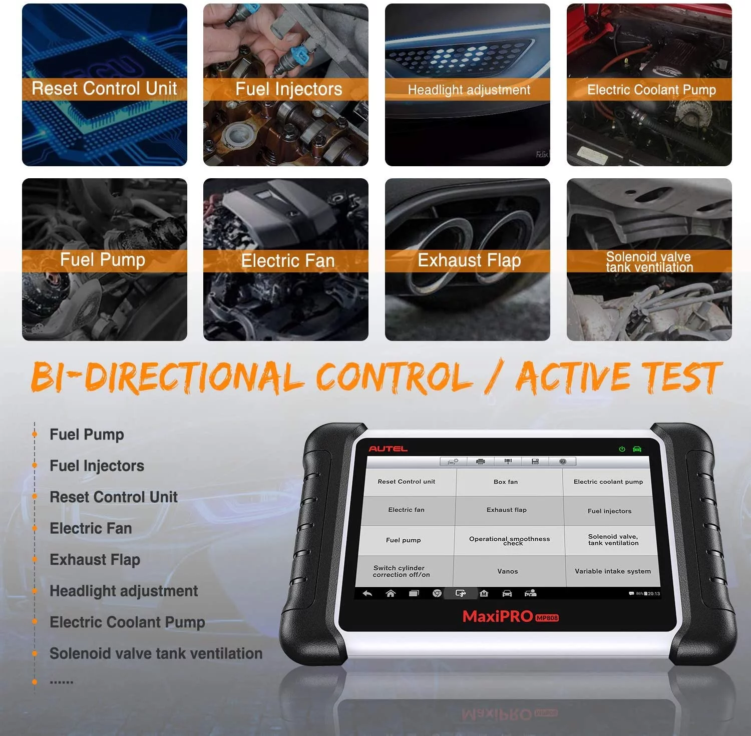 Autel Scanner MaxiPro MP808K Automotive Diagnostic Scan Tool with Bi-Directional Control and Full Set Connector with 2-Year Free Update