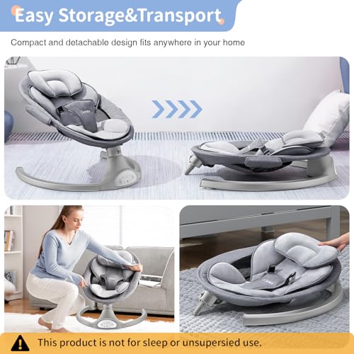 LAREX Baby Swing Infant Swing Electric Toddler Baby Rocker Portable for Newborn Boy Girl, 5 Sway Speeds with Remote Control