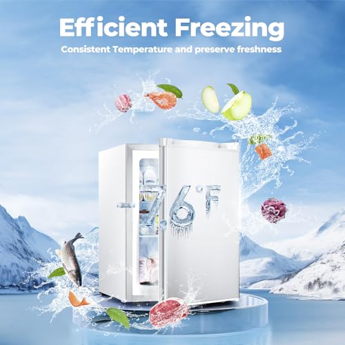3.0 Cu.ft Upright Freezer, Small Mini Freezer with Adjustable Thermostat, Removable Shelves, Reversible Single Door, for Bedroom/Home/Dorms/Apartment