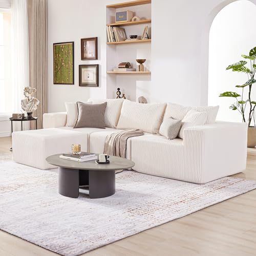 107.4" Cloud Couch Sectional, Modular Sofa with Deep Seat, Plush Corduroy L Shaped Boneless Couch, Convertible Sectional Couches for Living Room
