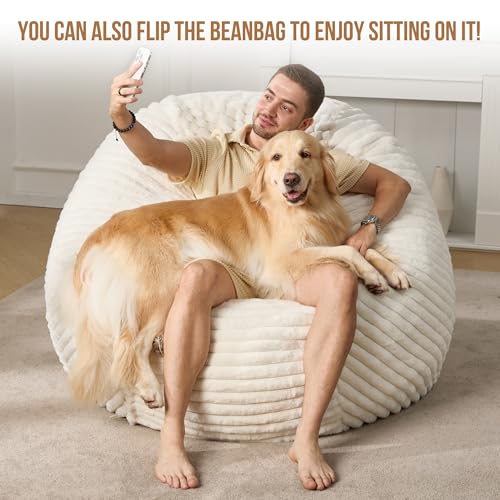 Hobestluk 5ft Bean Bag Chairs for Adults Large Beanbag Chair with Stripe Plush Cover Big Bean Bag Chair for Living Room Bedroom Dorm Office -Black