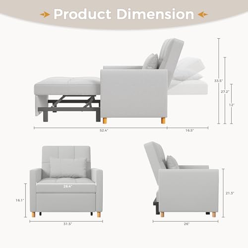 Esright Sleeper Chair, 3-in-1 Convertible Sofa Bed Adjustable Backrest with Throw Pillow, Pull Out Sofa Bed Couch for Small Space, Apartment, RV