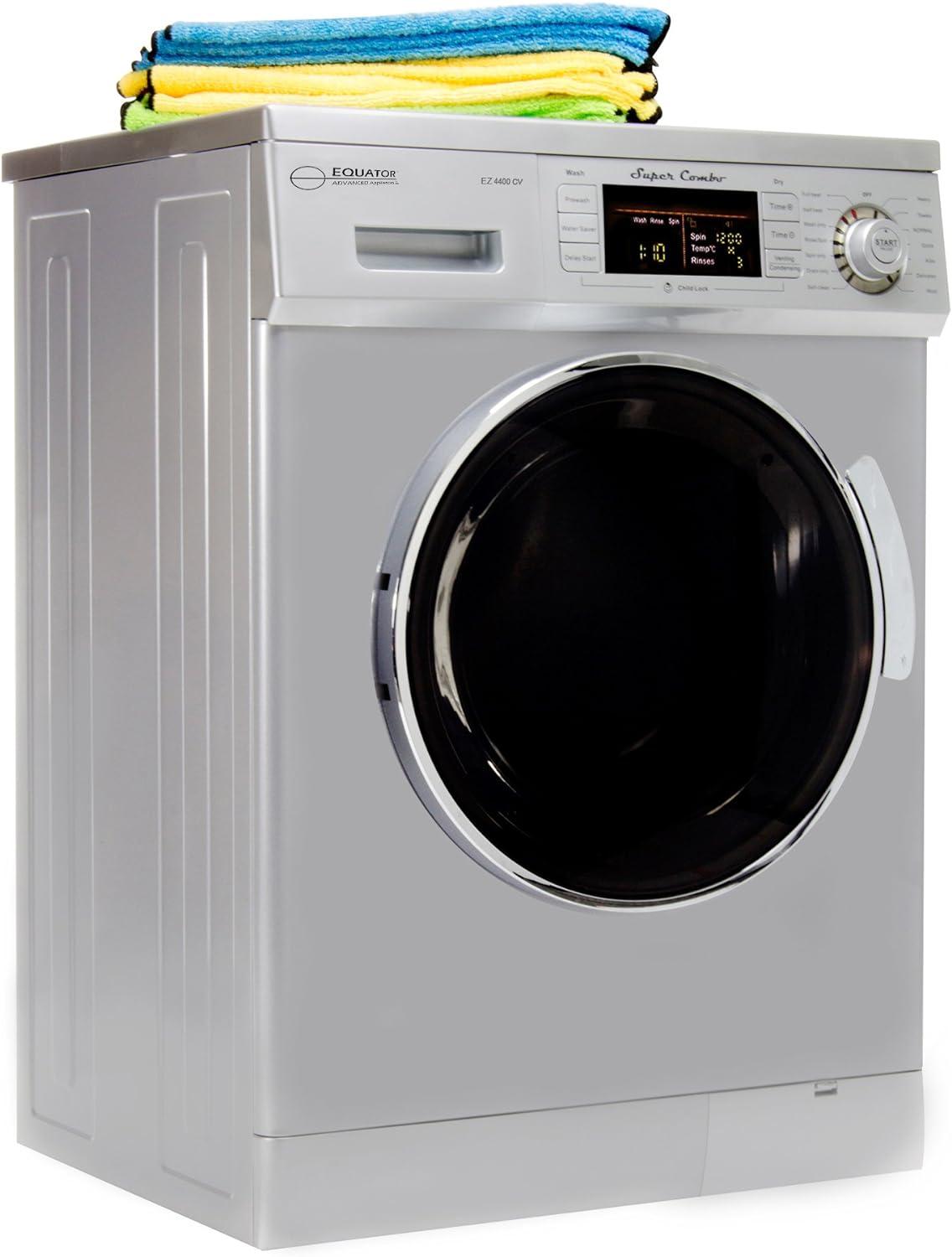 Equator All-in-one Compact Combo Washer Dryer 1200 RPM spin, Auto water level, Sensor Dry Optional Venting/Condensing in Silver; 2016 Model