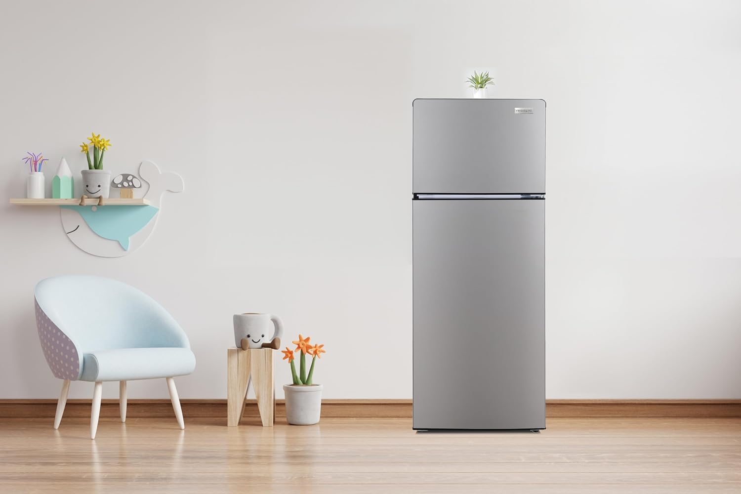 Frigidaire EFR77O6COM, 2 Apartment Size Refrigerator with Freezer, 7.5 cu ft, Adjustable Spill-Proof Shelves, Door & Crisper Bins, Platinum Silver