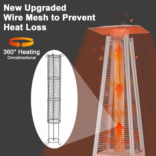 Hykolity Pyramid Patio Heater, 48000 BTU Glass Tube Propane Patio Heater with Wheels and Cover, Outdoor Propane Heaters for Patio, Backyard, Garden