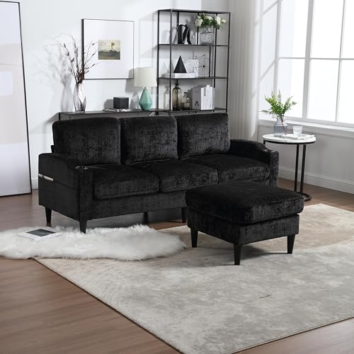 77'' Convertible Sectional Sofa Couch, L Shaped Couch 3 Seat Sofa Sectional with Reversible Storage Ottoman Bench & Cup Holder