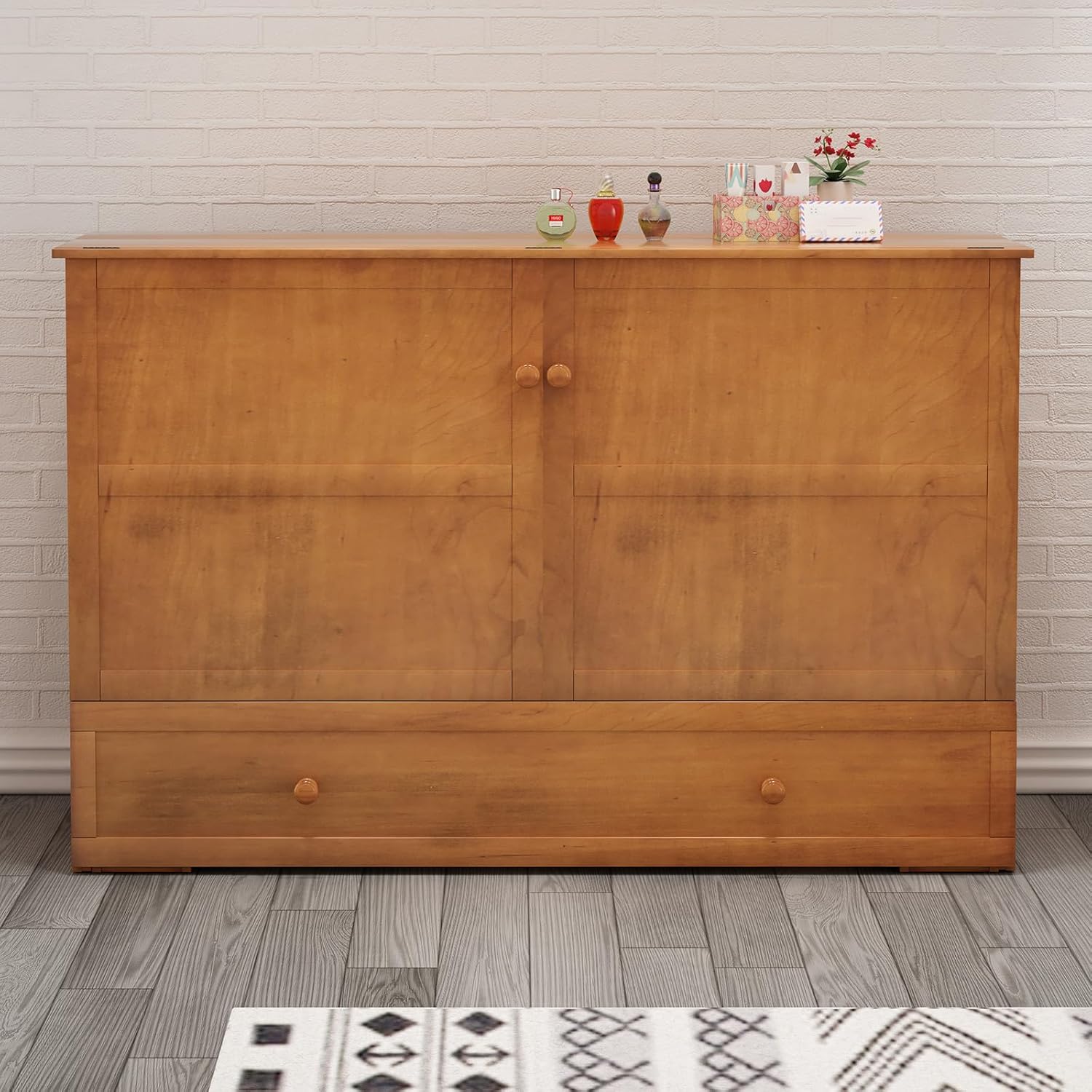 MUZZ Queen Size Cabinet Murphy Bed, Murphy Bed with Foldable Foam Mattress
