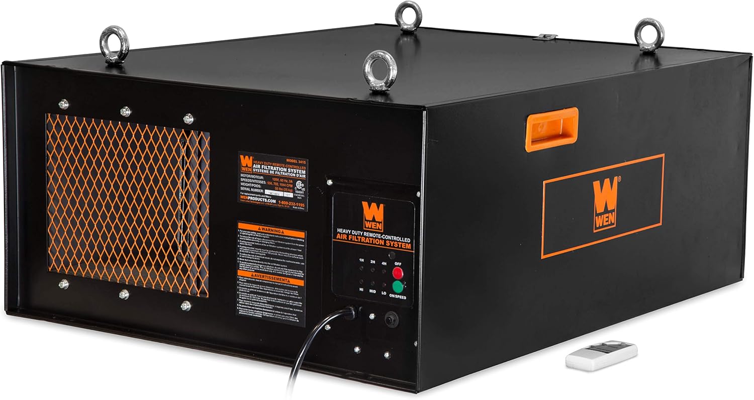 WEN 3417 3-Speed Remote-Controlled Industrial-Strength Air Filtration System (556/702/1044 CFM) & 90243-027-2 5-Micron Outer Air Filters