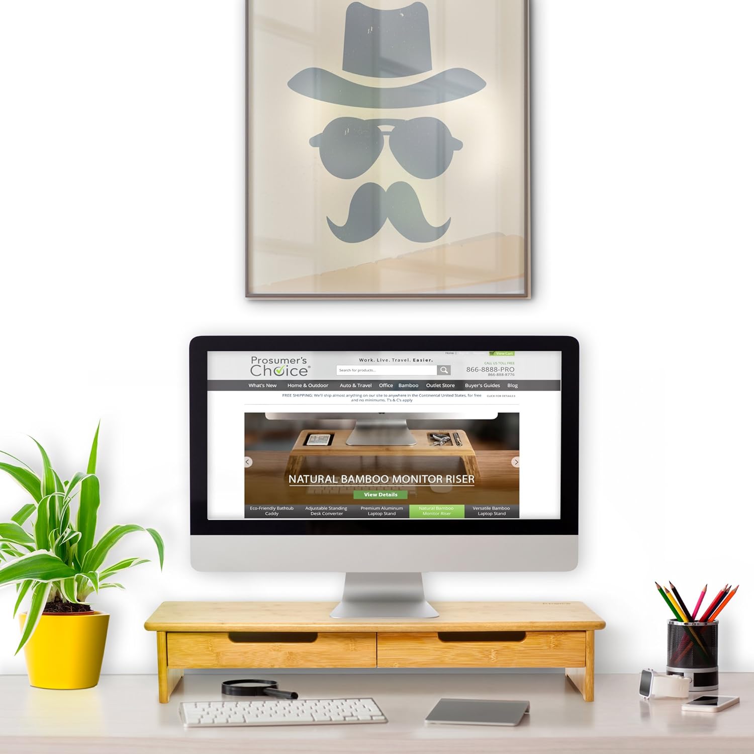 Prosumer’s Choice Bamboo TV/Monitor Stand and Riser with Dual Pull-Out Drawers – Extra Long 30”
