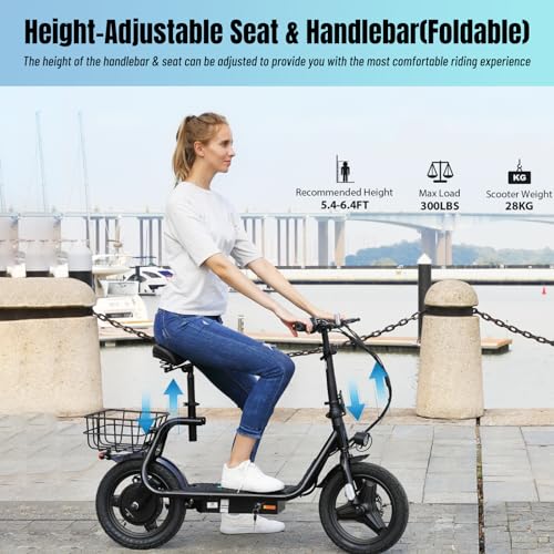Caroma Peak 500W/800w/1200w Electric Scooters for Adults 14" Tire, 48V Battery, 30Miles Range, 20MPH Top Speed, Adjustable Electric Scooter with Seat