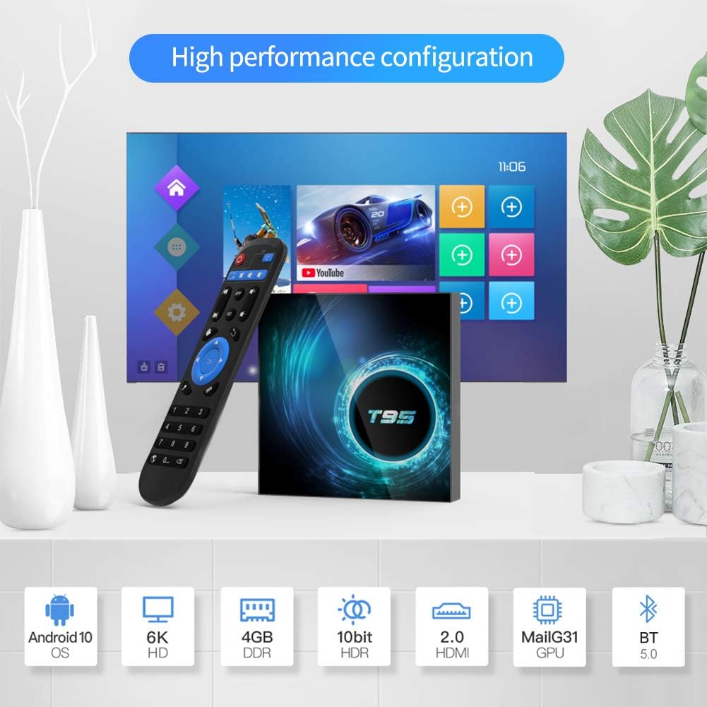 Android 10.0 TV Box, T95 Android Box 4GB RAM 64GB ROM H616 Quad-Core Support 2.4G/5G Dual WiFi HD 3D/6K/ H2.65. Pack of 2