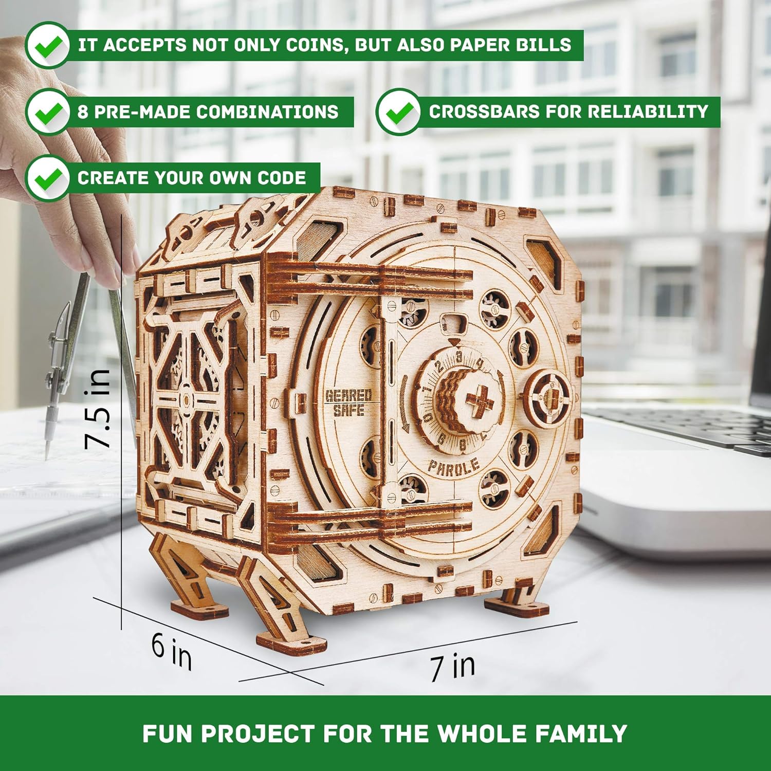 Wood Trick Safe Wooden Model Kit for Adults and Kids to Build - DIY Locker Puzzle Box with Combination - Mechanical - Store Your Precious Items