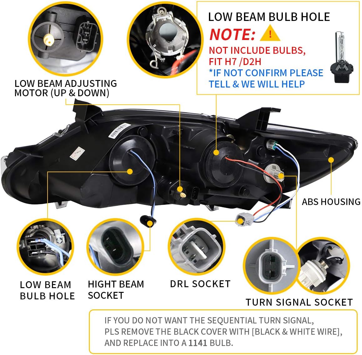 YUANZHENG LED Projector Headlights Compatible for [Toyota Camry 2010 2011] with Sequential Turn Signal DRL LED Light Bars