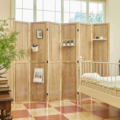 Pegboard Display, 5.6Ft Wooden Room Divider Folding Privacy Screens Portable Freestanding Wall Organizer for Retail Craft Art Display Board (4panels