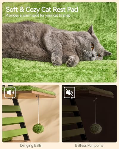 FourFurPets 72.4" Modern Cat Tower for Indoor Cats - Multi-Level Condo With Caves, Tall Tree With Scratching Board, Wooden Tower With Large Perch
