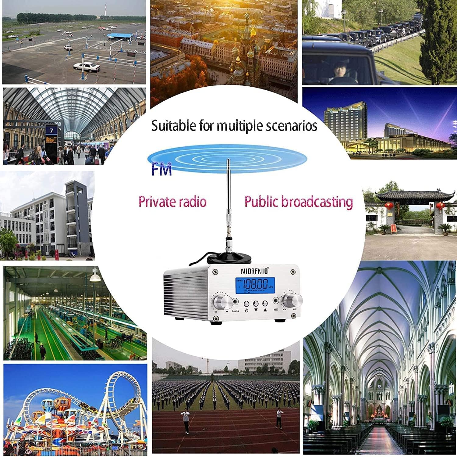 88.0-108.00MHz PLL FM Transmitter Radio Stereo Station Wireless Broadcast+TNC Antenna for Drive-in Church Supermarket School