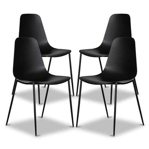 POLY & BARK Isla Modern Kitchen Chairs Set of 4 - Plastic Dining Chair with Metal Legs