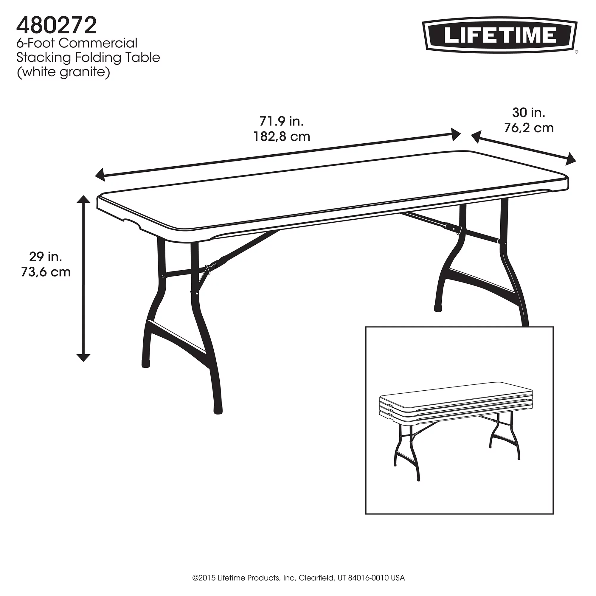 Lifetime 6 Foot Nesting Rectangle Folding Table, Indoor/Outdoor Commercial Grade, White Granite, Set of 4 (480272)