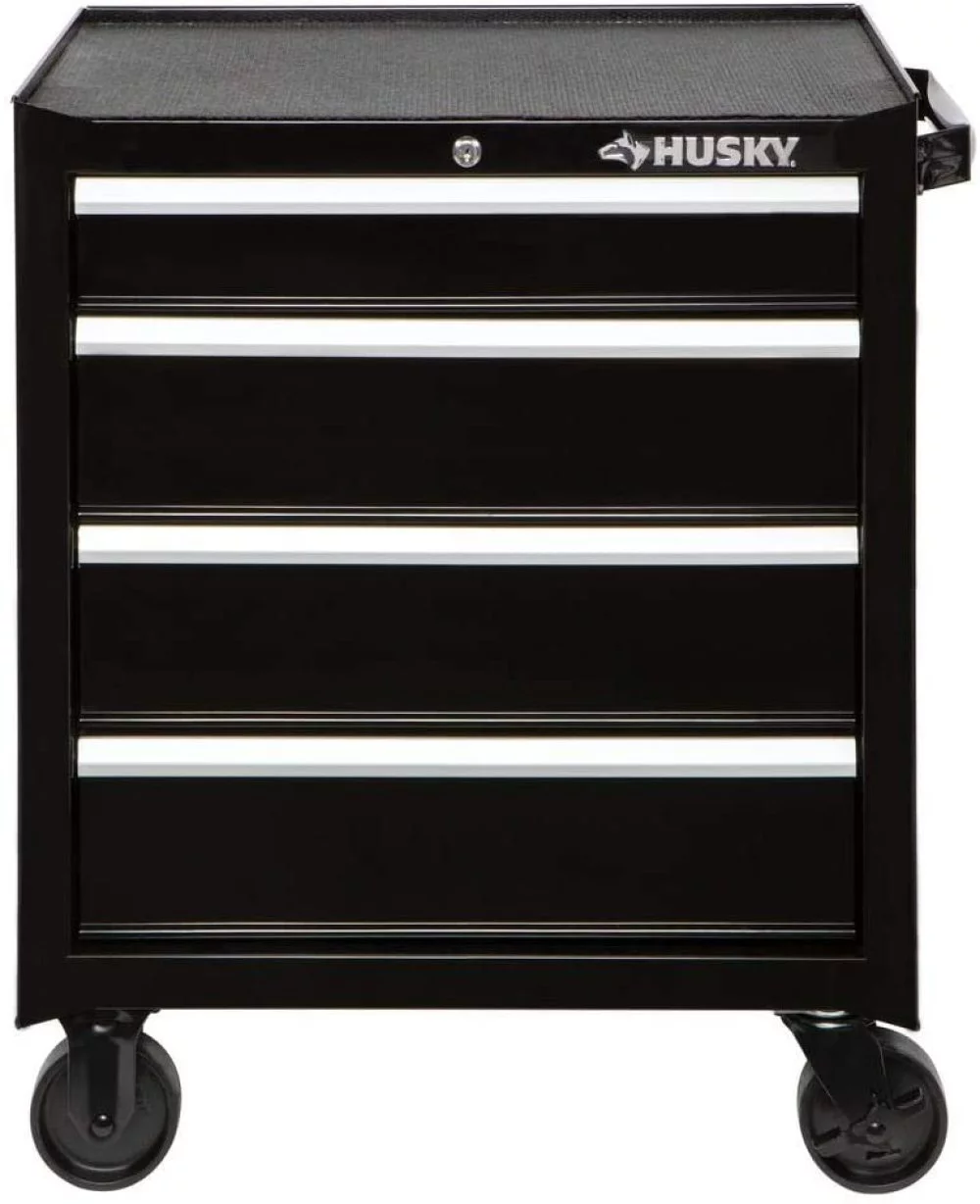 Husky 26 in. W 4-Drawer Rolling Cabinet Tool Box Chest in Gloss Black