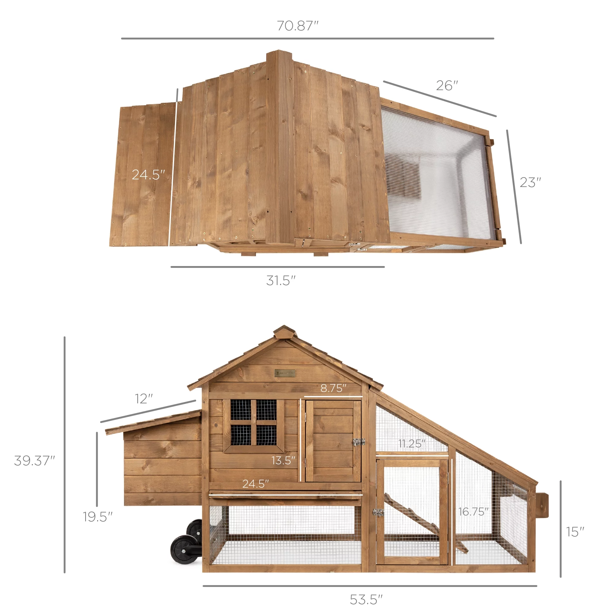 Best Choice Products 70in Mobile Fir Wood Chicken Coop Tractor Hen House w/ Wheels, 2 Doors, Nest Box, Removable Tray - Radiant Selections