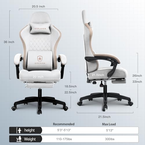 GTPLAYER Gaming Chair, Computer Office Chair with Pocket Spring Cushion, Linkage Armrests and Footrest
