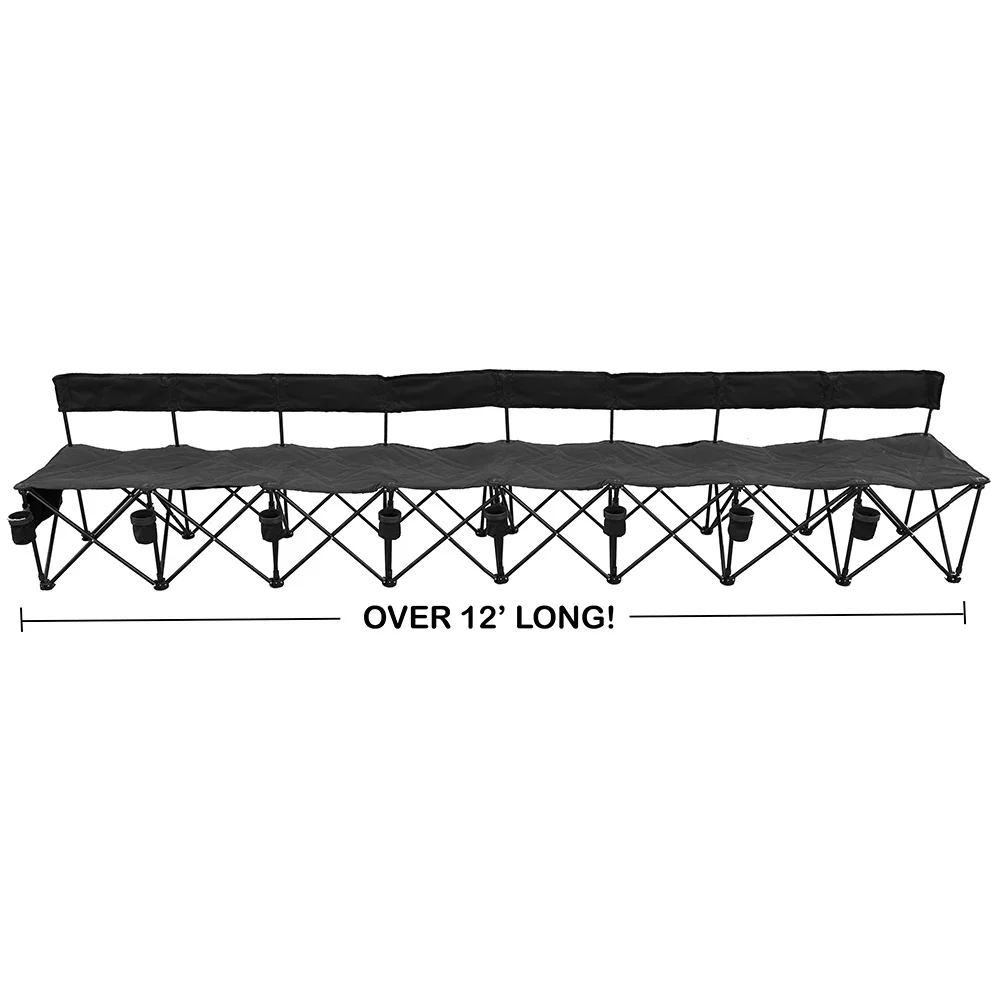 GoTEAM! Pro 8 Seat Portable Folding Team Bench - Black