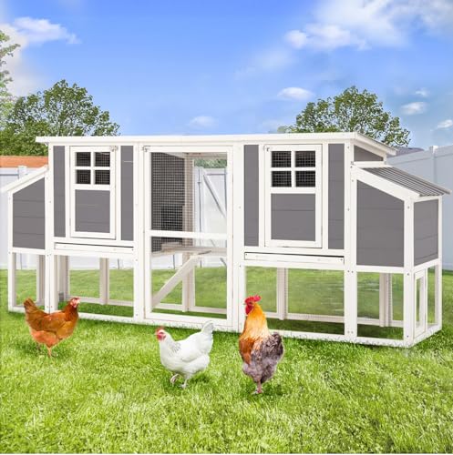 AECOJOY 98'' Extra Large Chicken Coop with Run, Wood Chicken House with 4 Nesting Boxes & Pull-Out Tray for 6-8 Chickens