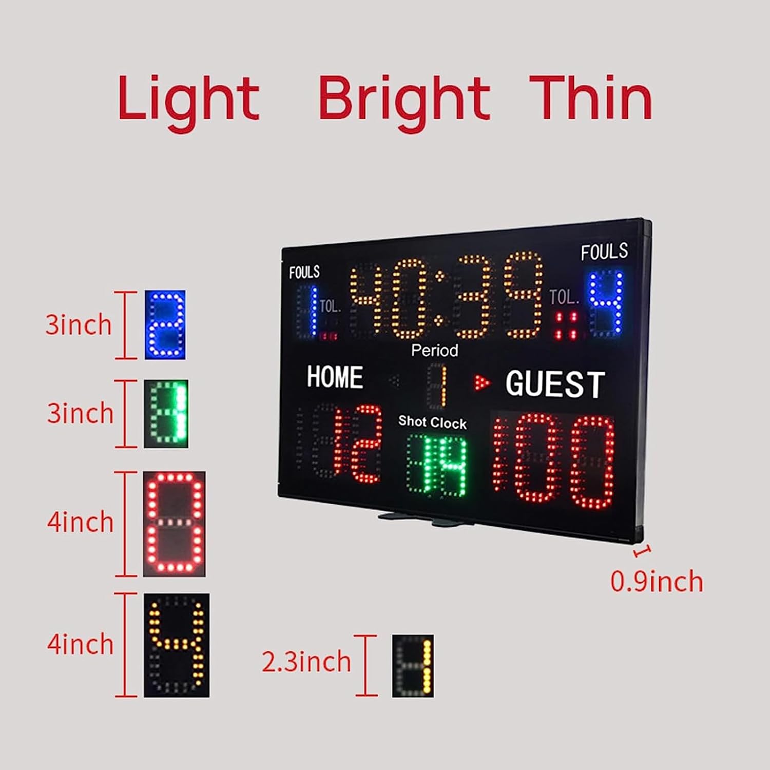 Portable Tabletop Scoreboard, 15 Digits LED Basketball Scoreboard with Bracket/Remote Control/Remote Control Distance Can Reach Up to 30M