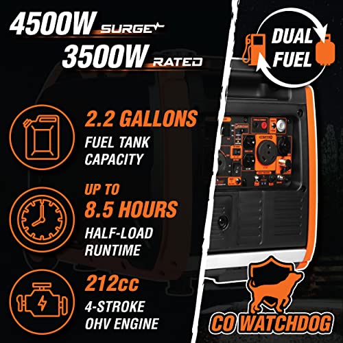 WEN Quiet 6800-Watt Dual Fuel RV-Ready Electric Start Portable Inverter Generator with Fuel Shut Off and CO Watchdog for Electric Vehicle Backup