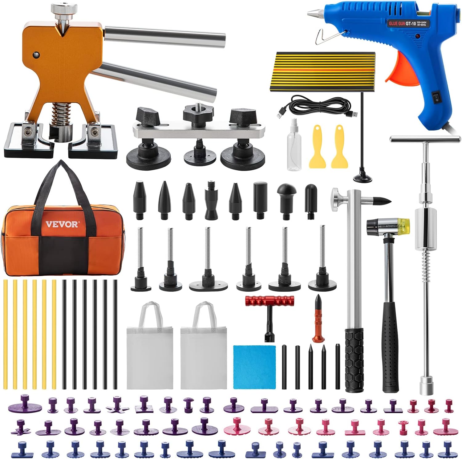 VEVOR Dent Removal Tool, 89 Pcs Paintless Dent Repair Tools, Led Baffle Board Car Dent Repair Kit