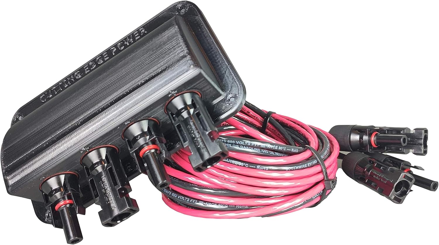Cutting Edge Power Solar Panel Weatherproof Cable Wire Entry Housing, w Connectors, Made in USA Size: 4 Ports, Wire Length: 5 Ft