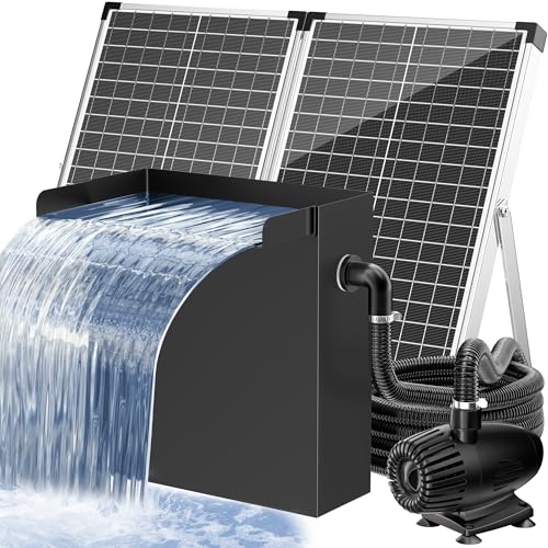 POPOSOAP 24 Inch Pond Waterfall Spillway with 1200GPH Pump, 304 Stainless Steel Waterfall Kit with 9.8FT Corrugated Tube