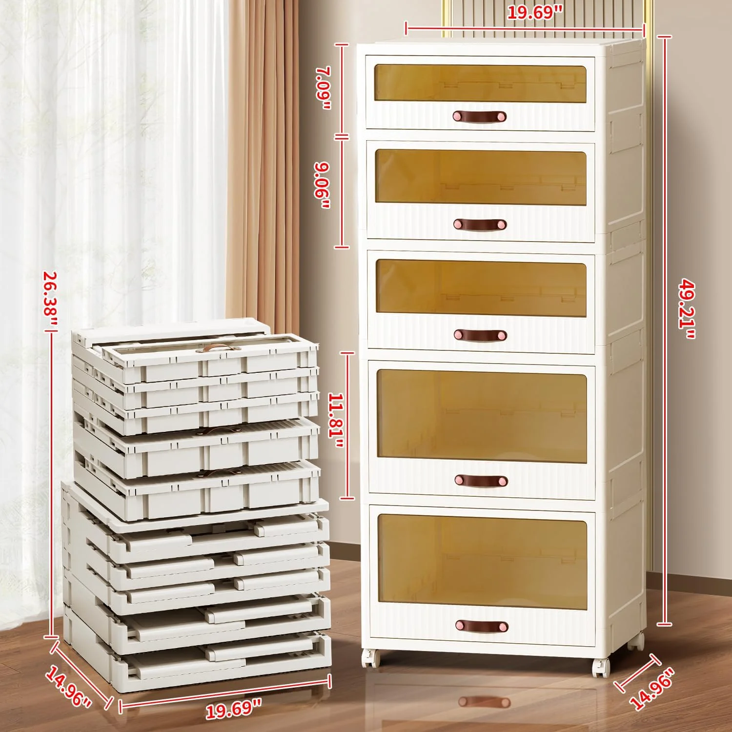 5 Drawers Dresser for Bedroom with Doors Storage Closet Folding Plastic Chest Vertical Drawer Storage Tower Stackable Clear Tall Dressers Small