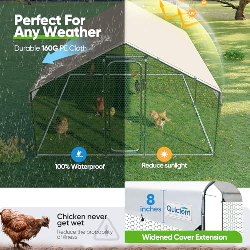 Quictent Large Metal Chicken Coop Run for 10+ Poultry with Galvanized Hardware Cloth and Waterproof Roof Cover